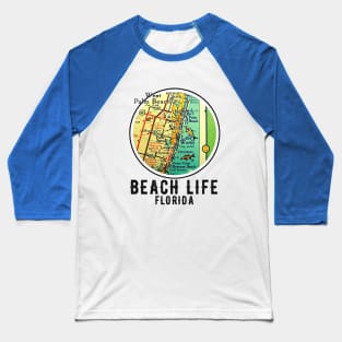 West Palm Beach Vintage Map Beach Life Florida Baseball T-Shirt